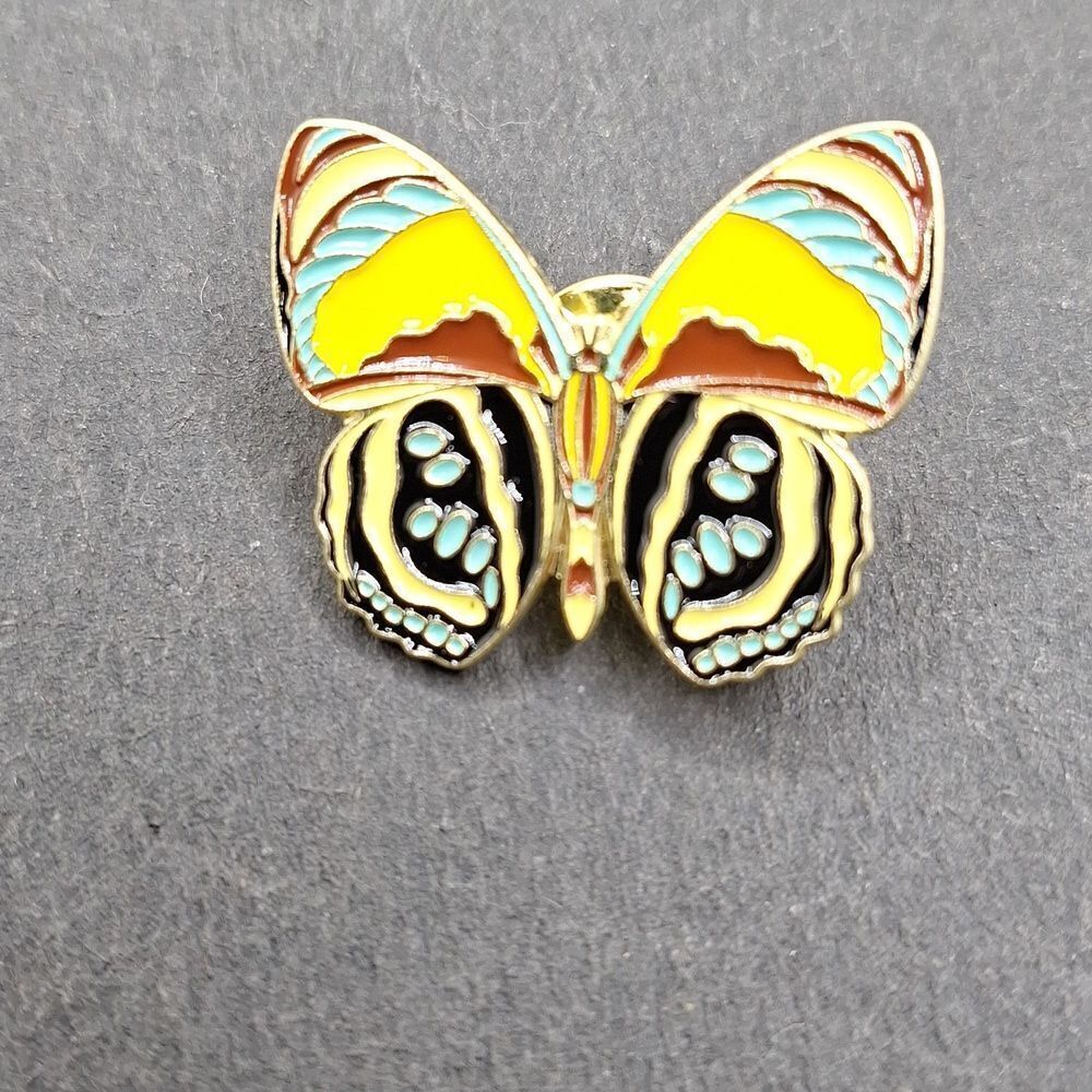 Multi color yellow butterfly Pin badge brooch wearable art
